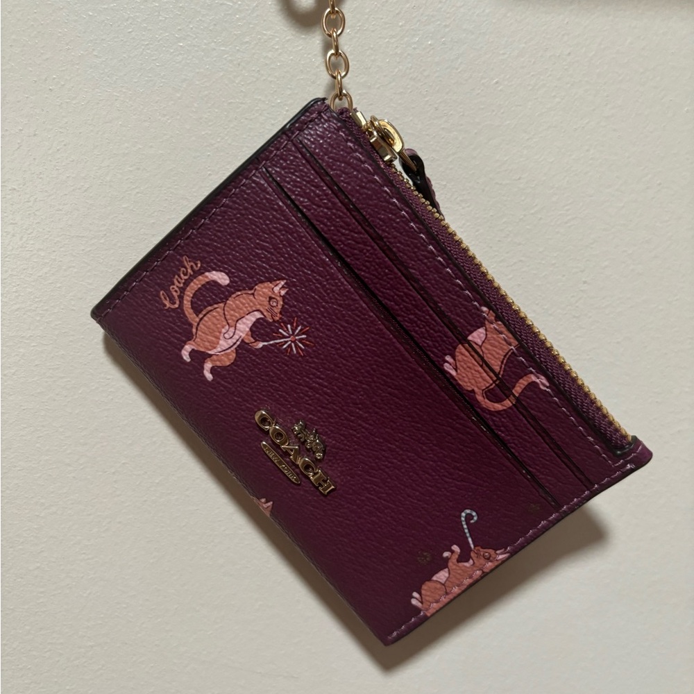 Coach Mini Skinny Id Case With Party Cat Print